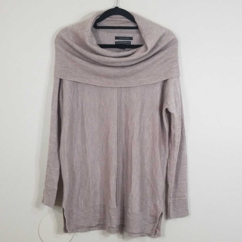 Tahari 100% Wool Cowlneck  Cream Long Sweater